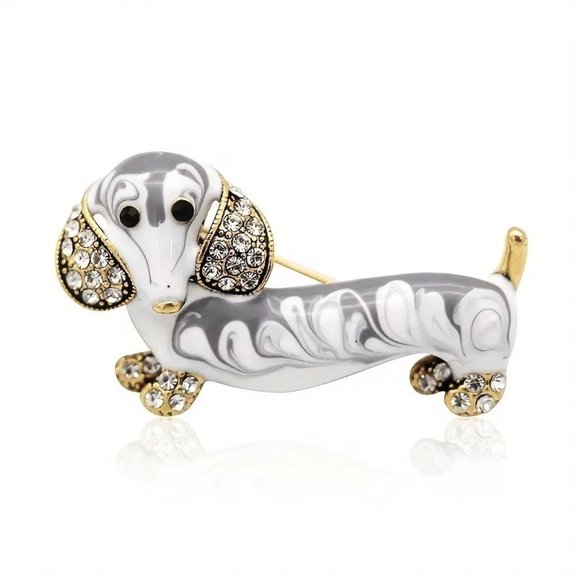 Dog  brooch Jewelry - Dog Brooch Dachshund Weiner Enamel Rhinestone Pin Stylish Sparkle Hot Doxie Glam